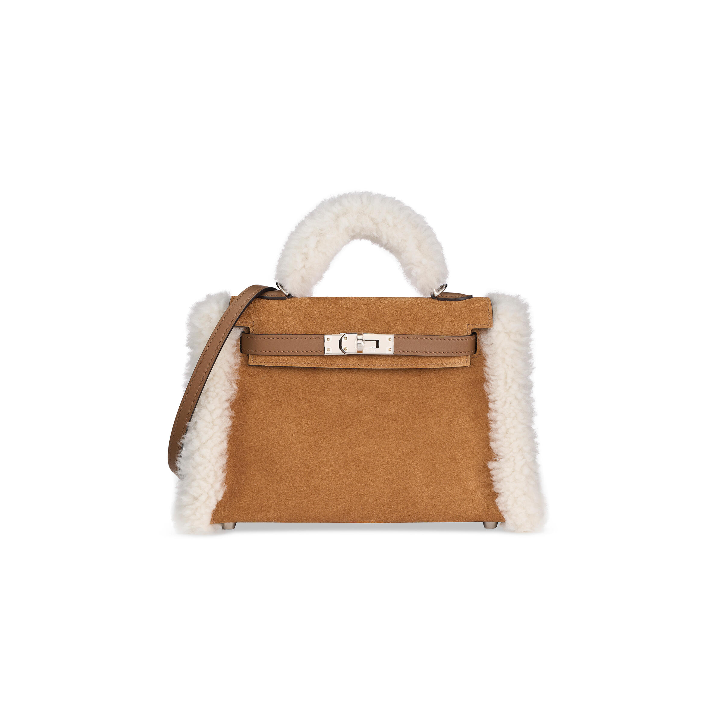 H**mes TEDDY KELLY 20 CHAMOIS SHEARLING AND SWIFT PALLADIUM (20*15*8cm)